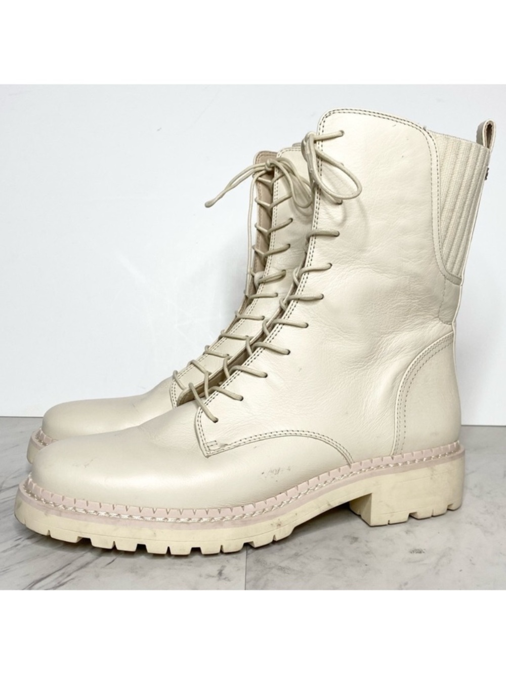 New! Sam Edelman Lex Lace Up Ivory Leather Boot 11M